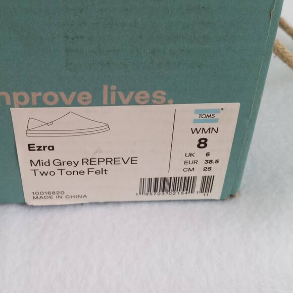 TOMS Women's "Ezra" Mid Grey REPRIEVE Two Tone Felt Slipper/Shoe Size 8 - Picture 6 of 9